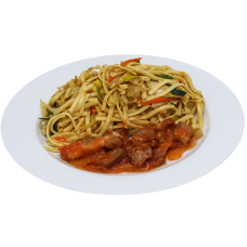 Babi pangang met bami goreng (zoutarm/natriumarm). 